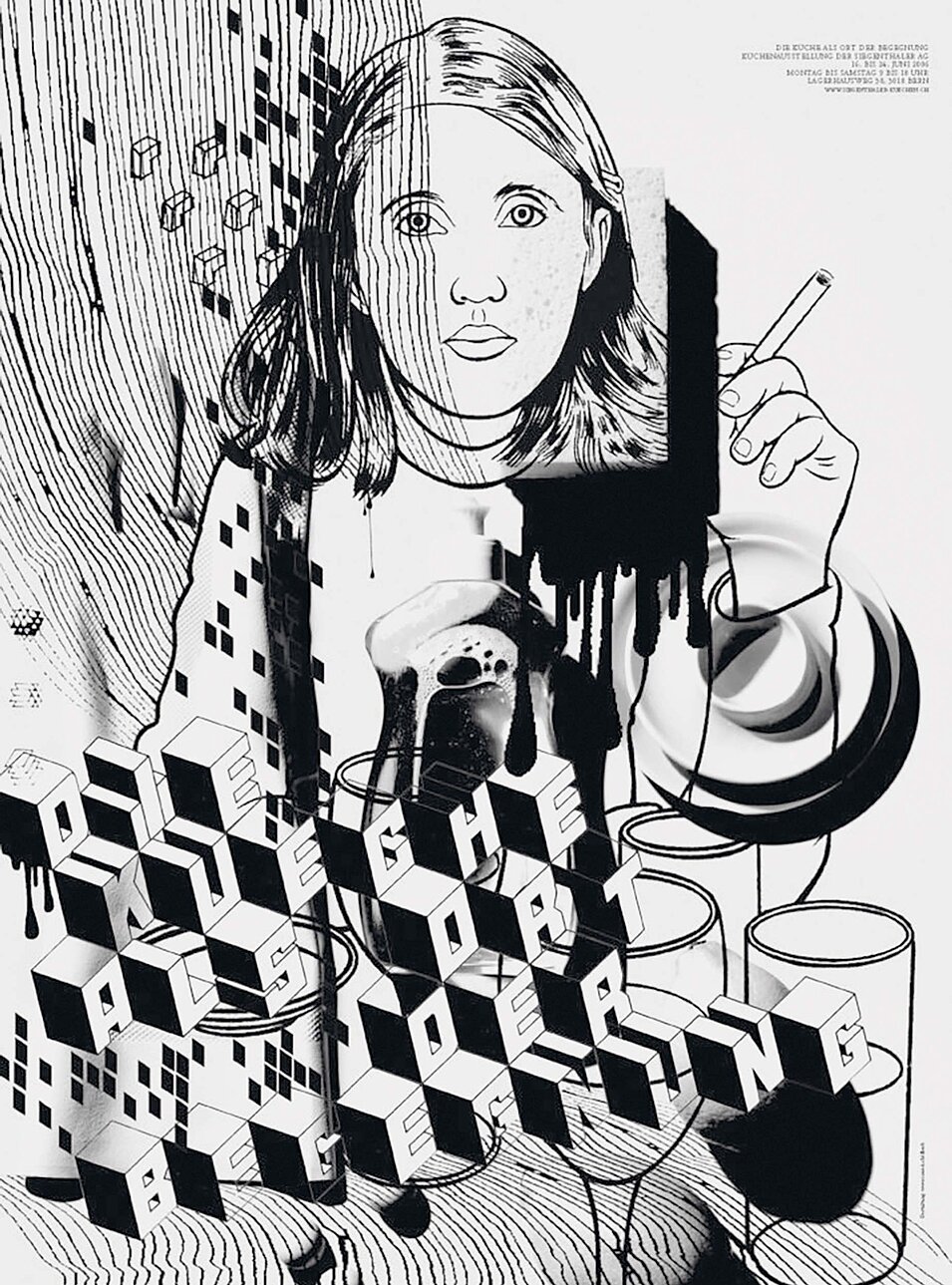 poster illustration black and white girl with cigarette design bern